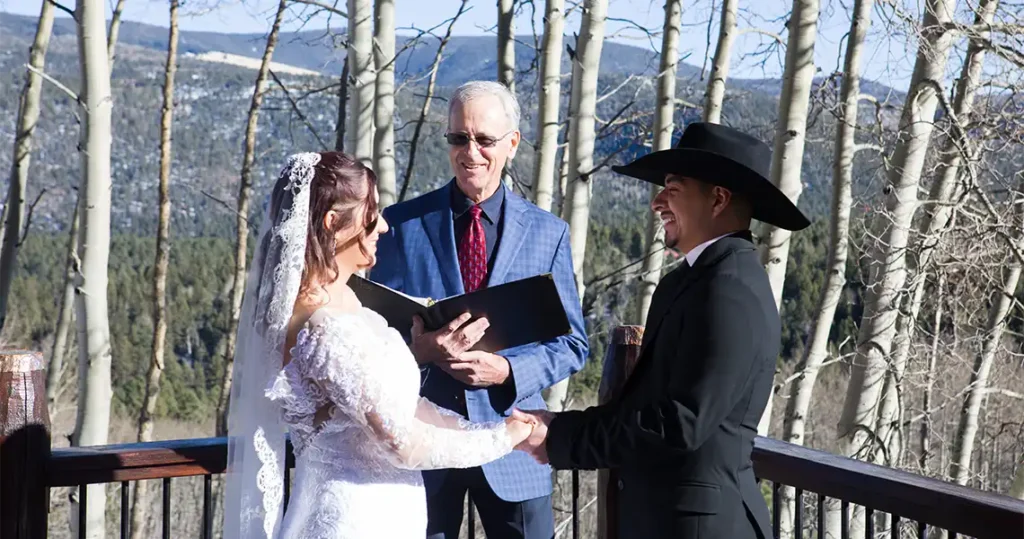 Dan Jones marries a couple on a crisp, cool day outdoors