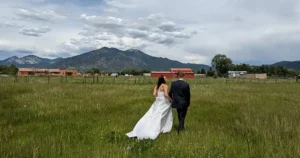 A spacious wedding portrait of the big sky in New Mexico after this couple's wedding at SpiriTaos