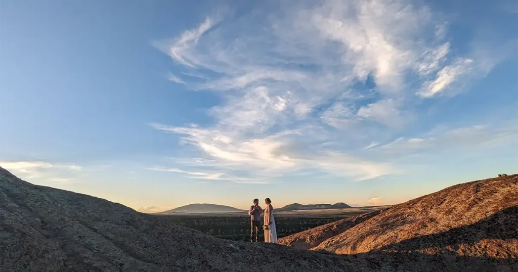 A young couple's wedding portrait from their New Mexico elopement adventure