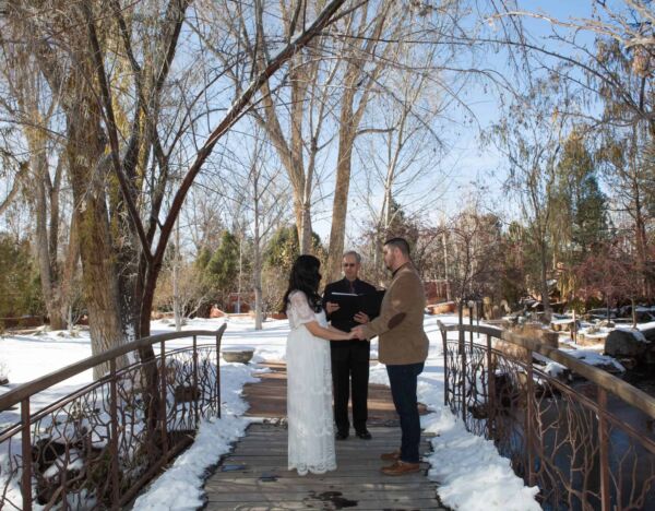 A bridge ceremony at El Monte Sagrado in Taos