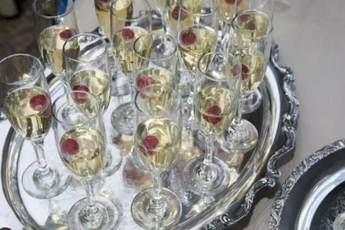 Sparkling wine awaits the guests at SpiriTaos Wedding Venue