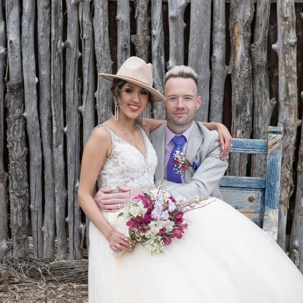 a wedding photo at SpiriTaos Gardens in Taos