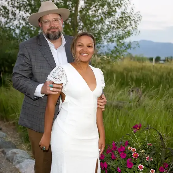 A happy young couple photographed after getting married in Taos