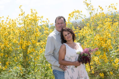 Portrait of a newly married couple at SpiriTaos Gardens