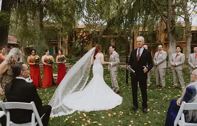 Dan Jones officiates a formal wedding in Taos New Mexico