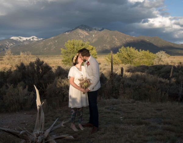 Dramatic wedding portrait and Bareiss Gallery in Taos