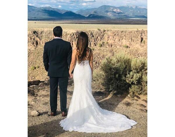 A wedding photo taken at the Rio Grande Gorge Bridge Overlook
