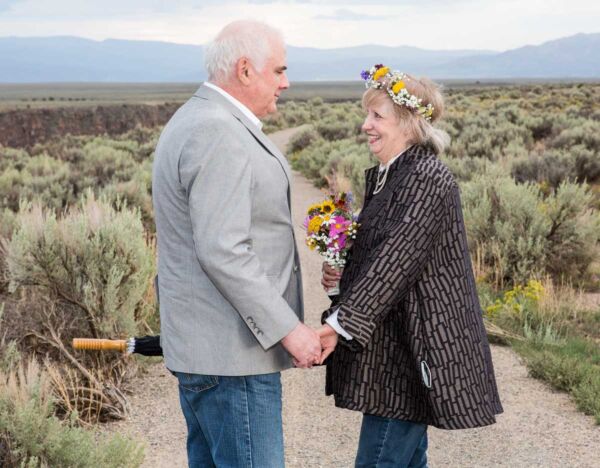 A wedding photo taken at the Rio Grande Gorge Bridge Overlook
