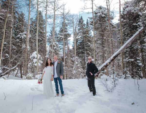 Beautiful winter wedding photo at the Taos Ski Valley