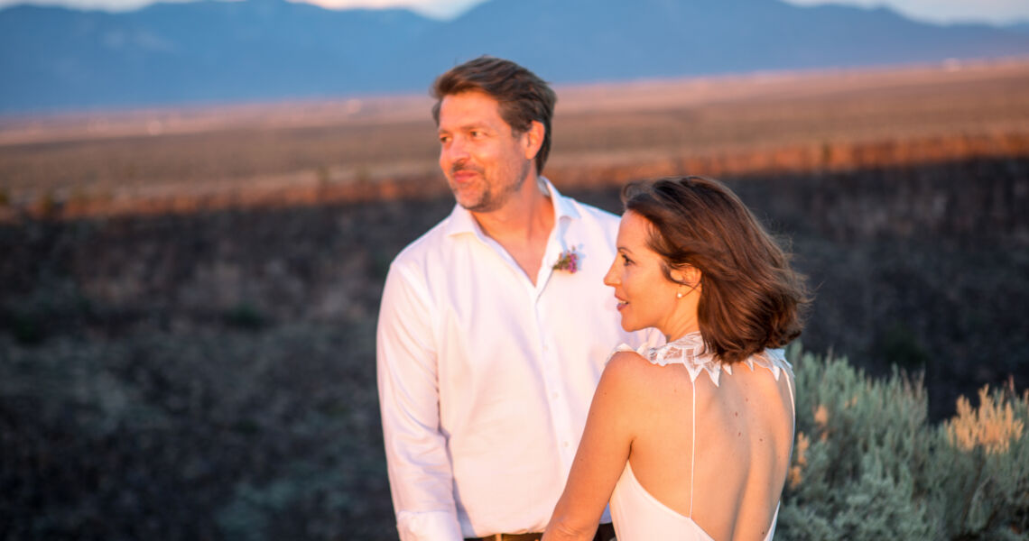 A wedding portrait with the great light at sunset