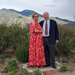 Newly married couple pose for a photograph