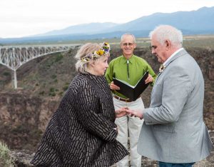 A wedding photo taken at the Rio Grande Gorge Bridge Overlook